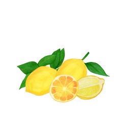 lemon with leaves on white  background 
