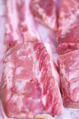 Fresh raw pork in the market.