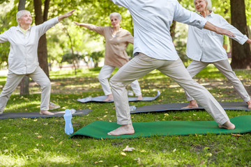 Group of old people practicing qigong in the park