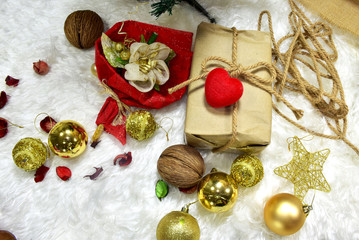 christmas decorations and gifts on a background