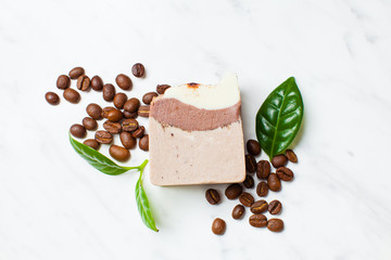 Homemade soaps. Variety of colorful handmade soap bars on wooden background