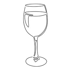 Continuous line drawing. Glass of wine. Vector illustration.