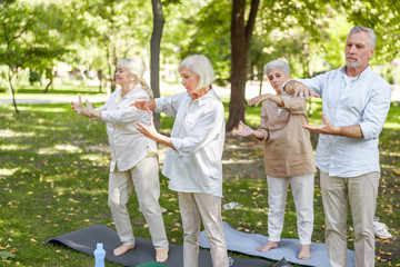 Group of senior people practicing qigong outdoors