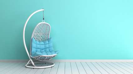 hanging chair in the room 3d render image