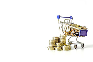 Coins stacked on each other in different positions. Saving money and finance business concept. Business finance and save money for prepare in the future. Time is money concept.