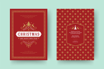 Christmas greeting card vintage typographic design, ornate decorations with symbols, winter holidays wish