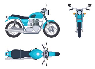Motorbike side and top view. Motorcycle motocross vehicles. Detailed motorcycling transport isolated vector set. Illustration motorcycle and bike side view and top © MicroOne