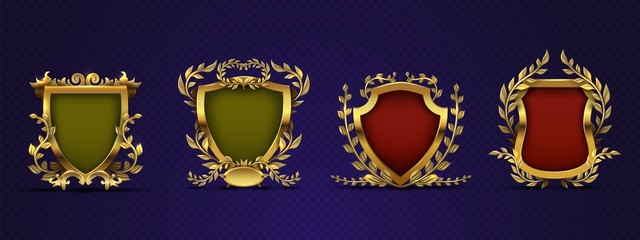 Heraldic elements. Shield, laurel wreath. Royal heraldic vector emblems in victorian style. Medieval majestic heraldic, imperial nobility illustration