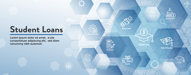 Student Loans Icon Set with Web Header Banner