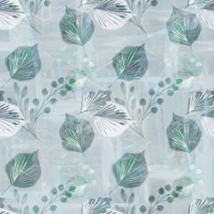 Obraz premium Seamless pattern of twigs and leaves in gray colors.