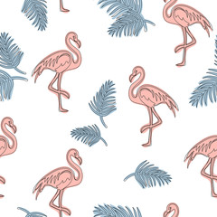 Vintage seamless pattern with flamingo