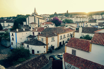 View from the City Wall and castle of the Beautiful Village of Obidos, Portugal
