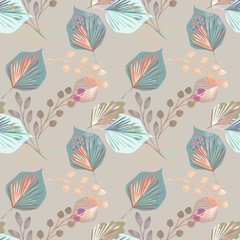 Blue twigs and leaves on a light gray background.