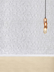 Fototapeta na wymiar bright stone wall interior design and modern lamp