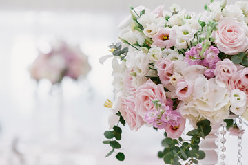 A large plan of wedding flowers adorning the interior of the restaurant