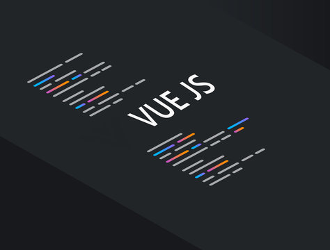 Vue JS programming language coding software with single page application technology vector illustration