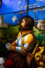 Obraz na płótnie Canvas Detail of a colored stained glass window