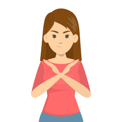 Angry woman standing with the crossed arms, no sign