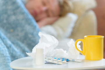Mature woman suffering from flu or cold