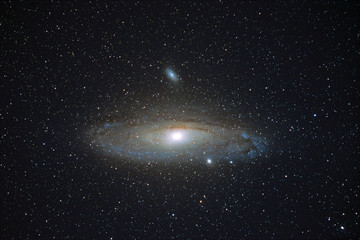 M31 The Andromeda Galaxy glowing in the clear starry night sky, Cornwall, UK