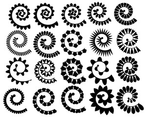 Set rolled flowers. Collection rolled paper flower. Black white vector illustration for scrapbooking. Plotter cutting for paper.