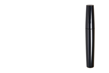 Black mascara, eye makeup brush. Isolated background