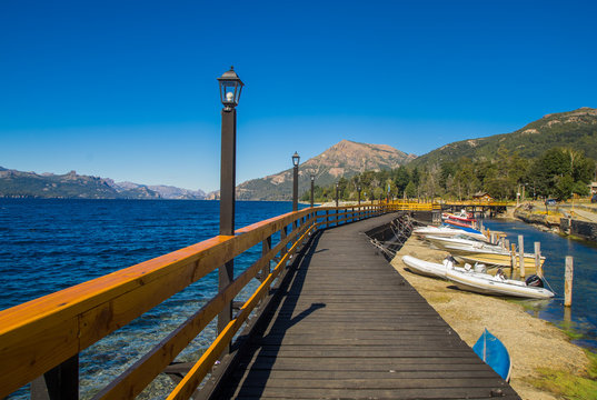 Lake Traful. Patagonia, Argentina. Pier on Lake Traful. Villa Traful, enchanted place. Patagonia, Argentina.