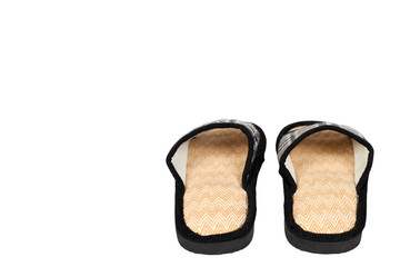 Striped cotton slippers, child footwear. Isolated background