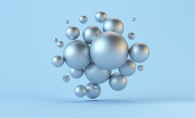 Metal spheres on a blue background. 3d render illustration.
