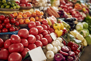 Fototapeta na wymiar Vegetable display counter at the market stock photo