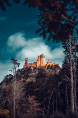 Pena palace in Sintra from the base of the mountain