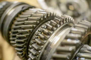 The gears from the car's gearbox close up.