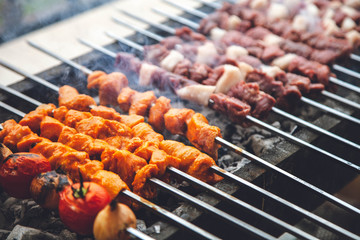 Arabic Meat and Chicken grill on coal outdoor | Mashawi Kabab & Tawook