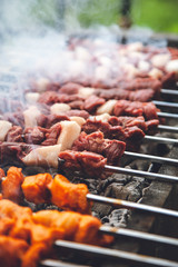 Arabic Meat and Chicken grill on coal outdoor | Mashawi Kabab & Tawook