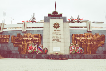 ULAN UDE, RUSSIA - SEPTEMBER 06, 2019:  Victory Park, Ulan-Ude with a tank memorial. Commemorating the Soviet Victory in World War II.