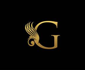 Classy Gold Letter G Logo Icon . Initial Letter G Design Vector Luxury Gold Color.Print monogram initials stamp line art sign symbol.