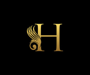 Classy Gold Letter H Logo Icon . Initial Letter H Design Vector Luxury Gold Color.Print monogram initials stamp line art sign symbol.