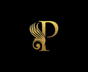 Classy Gold Letter P Logo Icon . Initial Letter P Design Vector Luxury Gold Color.Print monogram initials stamp line art sign symbol.