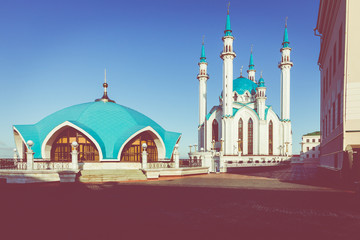 KAZAN, RUSSIA - SEPTEMBER 08, 2019: Kul Sharif Mosque is the main symbol of Kazan and touristic attraction. Kremlin, Kazan, Tatarstan, Russia.