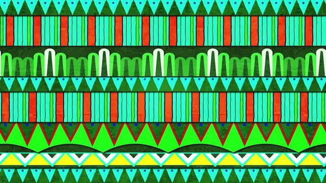 Happy Green Colorful Patterns Moving Horizontally With A Paper Like Texture Looping Background