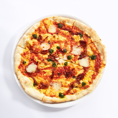 Focaccia with sun dried tomatoes and mozzarella top view