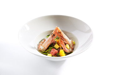 Salad with shrimps top view