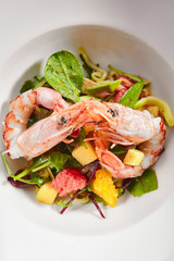 Salad with shrimps top view