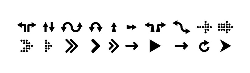 Arrows  icons collection. black Arrows icons, isolated on white background. Arrows in a row and flat design. illustration