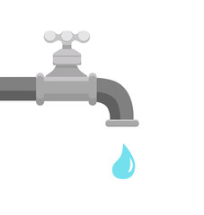 Vector illustration of faucet and a falling drop of water.