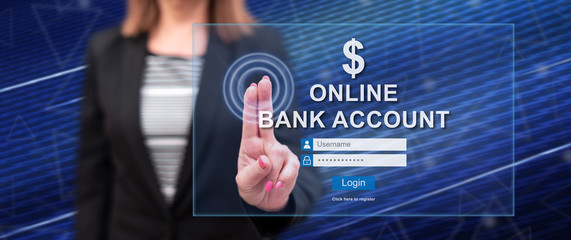 Woman touching an online bank account website