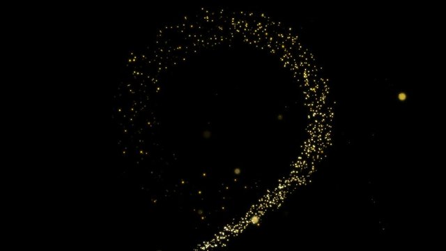 Circl frame for celebration. Golden meteor tail. Festive effect with golden sequins, lights, sparks and flashes. The lights are shining and flying away.
