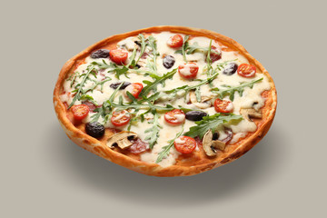 Delicious pizza on light background