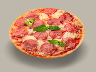 Tasty pepperoni pizza on white background