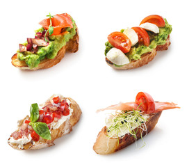 Fresh tasty bruschetta on white background
